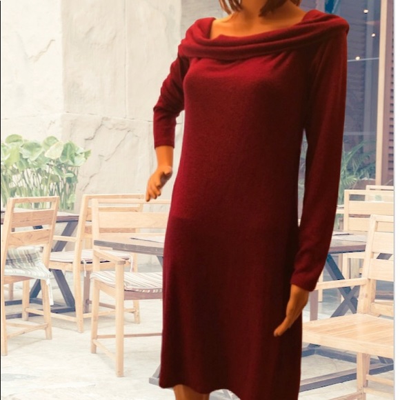 Express Long sleeves burgundy lg Dress with crowl neck line - Picture 2 of 7